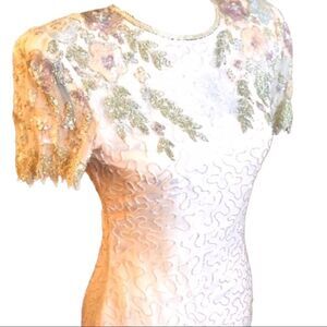 Pink Short Sleeve Beaded Sequin Silk Cocktail Dress by Scala